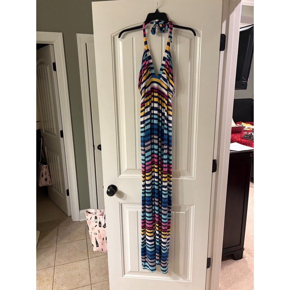 Tart Collections Multi-Color Striped V-Neck Maxi Dress- M